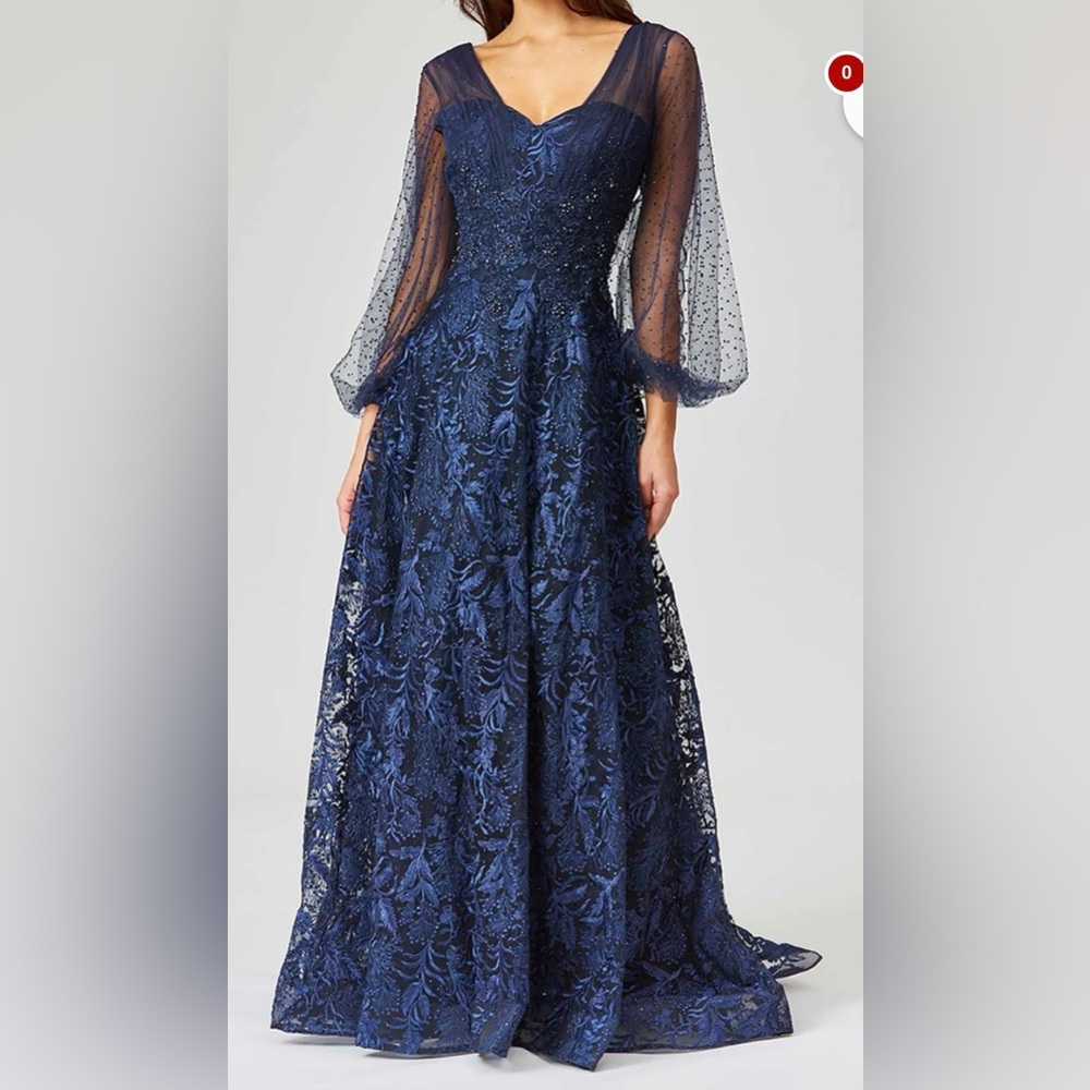 LARA Midnight Blue Lace Long Sleeve Dress